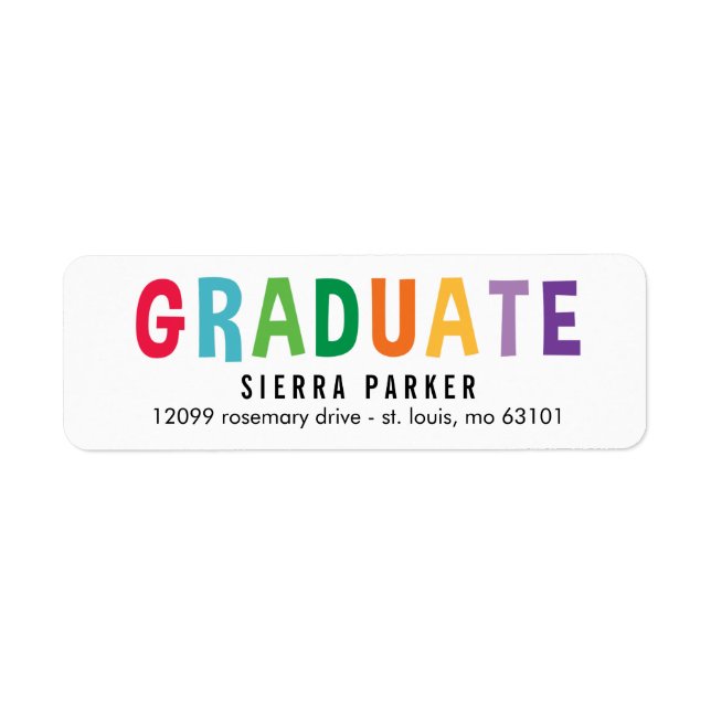 Spelled Out Fun Graduation Return Address Label (Front)