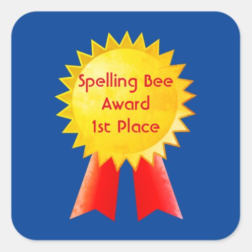 Spelling Bee Award 1st Place Square Sticker