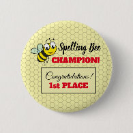 Spelling Bee Award First Place Champion School Button