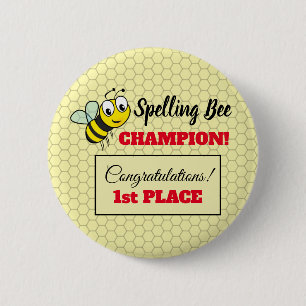 Spelling Bee Award First Place Champion School Button