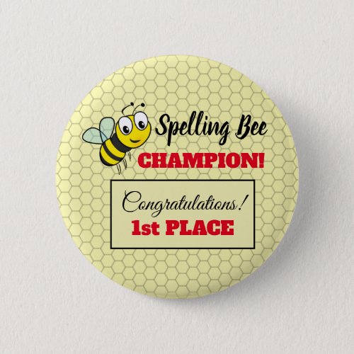 Spelling Bee Award First Place Champion School Button