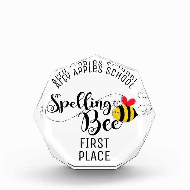Spelling bee Champion trophy 1st prize Acrylic Award (Front)