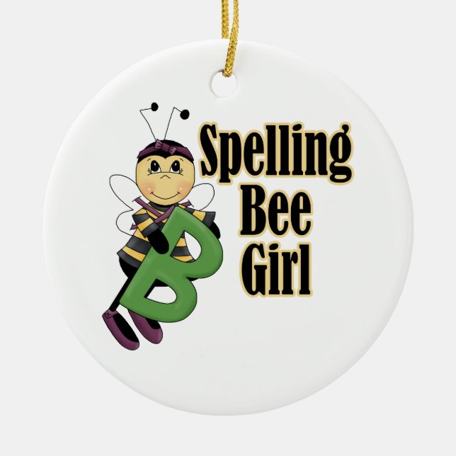 spelling bee girl bumble bee cartoon ceramic ornament (Front)