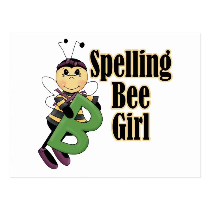 spelling bee girl bumble bee cartoon postcards