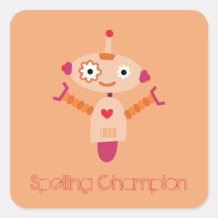 Spelling Champion robot reward Square Sticker