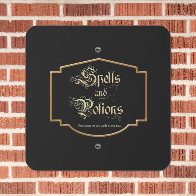 Spells and Potions Metal Sign (In Situ(Brick))