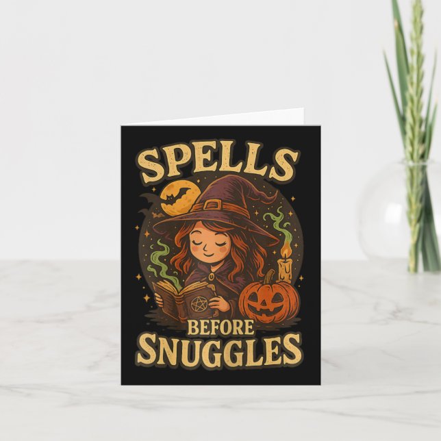 Spells Before Snuggles Witch Halloween Reading Fal Card (Front)