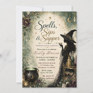 Spells Sips & Supper Birthday Dinner Celebration Invitation