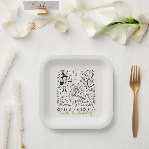 Spells, Veils, and Cocktails Bachelorette Party Paper Plates