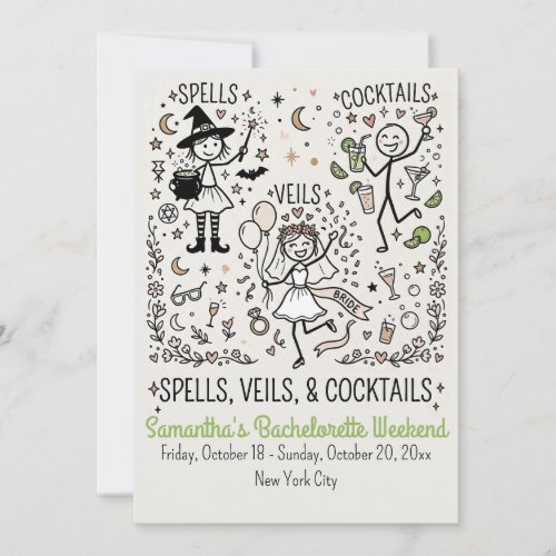 Spells, Veils, and Cocktails Weekend Bachelorette Invitation