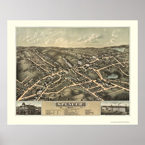 Spencer MA Panoramic Map _ 1877 Poster