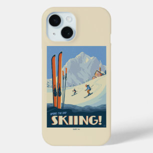 Spend the Day Skiing Vintage iPhone 15 Case