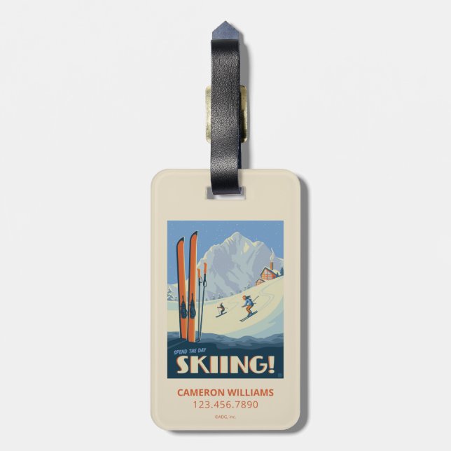 Spend the Day Skiing Vintage Luggage Tag (Back Vertical)