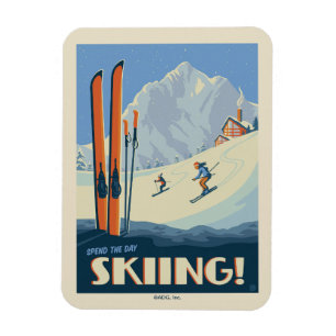 Spend the Day Skiing Vintage Magnet