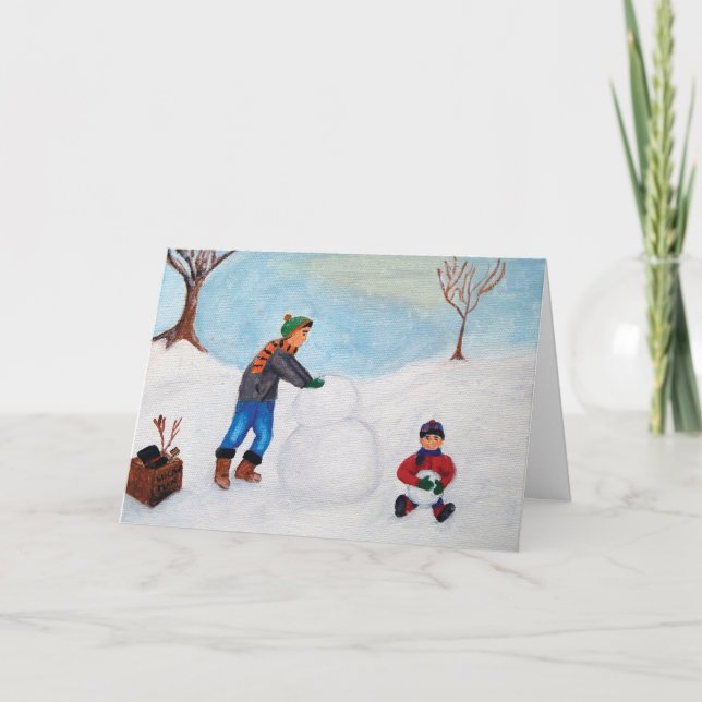 Spending a Snow Day Together with "Happy Holidays" Holiday Card (Front)