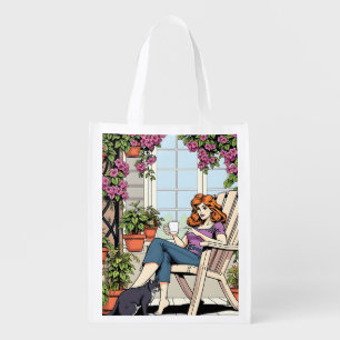 Spending Time with my Cat, Coffee and Plants Grocery Bag