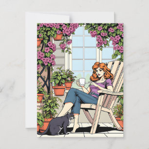 Spending Time with my Cat, Coffee and Plants Postcard