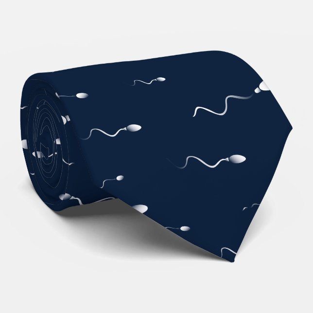 Sperm Pattern Blue and White Fertility Themed Neck Tie (Rolled)