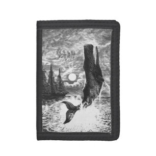 Sperm Whale Breaching, Vintage Marine Life Animals Trifold Wallet