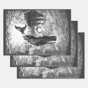 Sperm Whale Breaching, Vintage Marine Life Animals Wrapping Paper Sheets