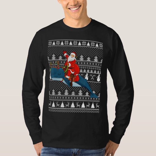 Sperm Whale Lover Santa Riding Sperm Whale Ugly Ch T-Shirt (Front)