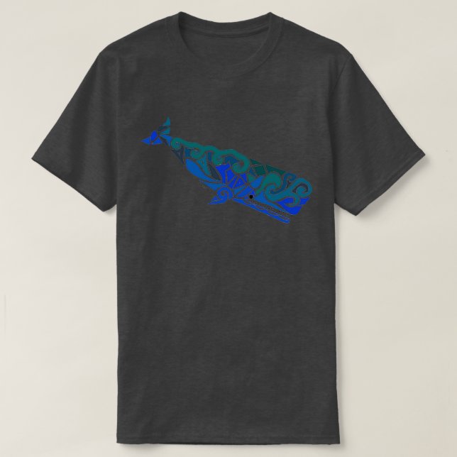 Sperm Whale Tribal Design Colored T-Shirt (Design Front)