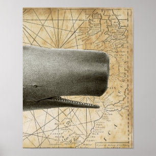 Sperm Whale Vintage Nautical Map Part3 Poster