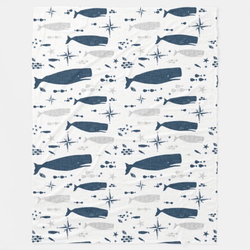 SPERM WHALE WHITE BLUE WITH TEXTURE FLEECE BLANKET