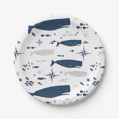SPERM WHALE WHITE BLUE WITH TEXTURE PAPER PLATES