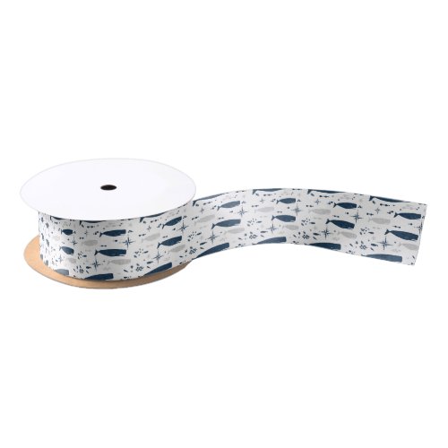 SPERM WHALE WHITE BLUE WITH TEXTURE SATIN RIBBON