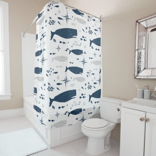 SPERM WHALE WHITE BLUE WITH TEXTURE SHOWER CURTAIN