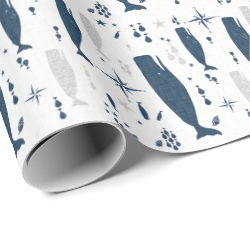 SPERM WHALE WHITE BLUE WITH TEXTURE WRAPPING PAPER