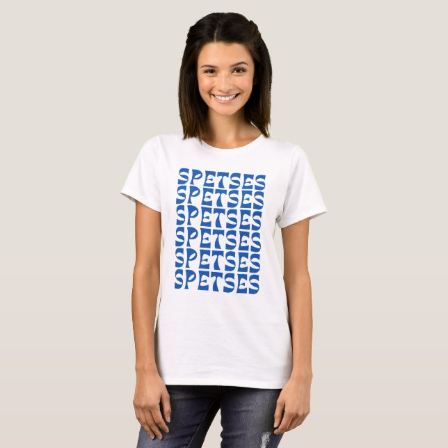 SPETSES Blue Text Pattern T-Shirt (Front Full)
