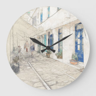 Spetses Greece Street Scene Large Wall Clock 