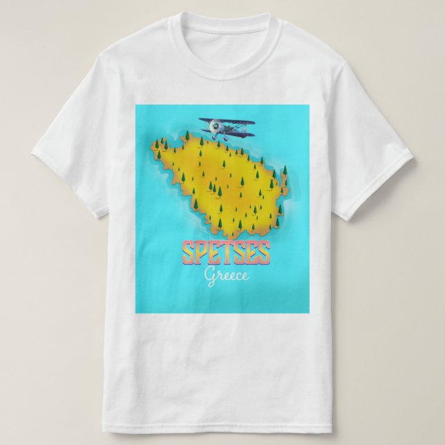 Spetses Greek Island map travel poster T-Shirt (Design Front)
