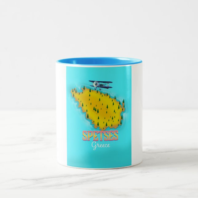 Spetses Greek Island map travel poster Two-Tone Coffee Mug (Center)