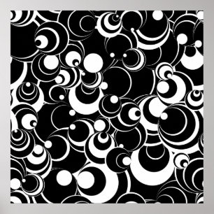 Spheres and Circles Black White Abstract Poster