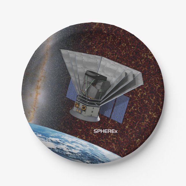 SPHEREx Galaxy Hunter Spacecraft Paper Plates (Front)