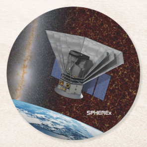 SPHEREx Galaxy Hunter Spacecraft Round Paper Coaster