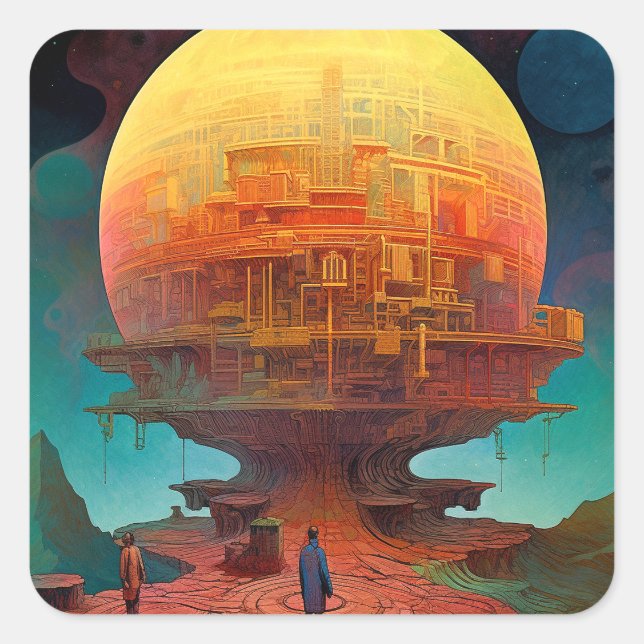 Spherical City Surreal Landscape Art Square Sticker (Front)