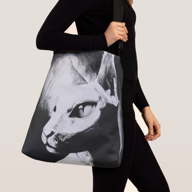 Sphinx Cat Black White Contrast Animal Portrait Crossbody Bag (Close Up)