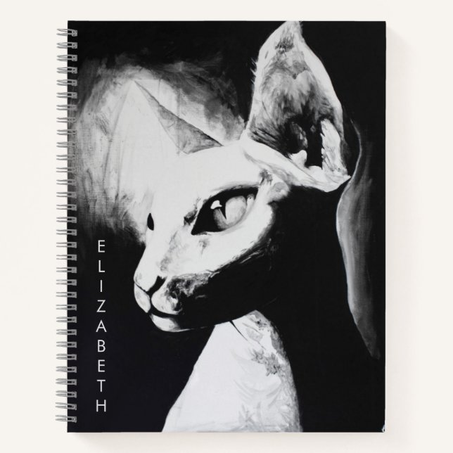 Sphinx Cat Black White Contrast Animal Portrait Notebook (Front)