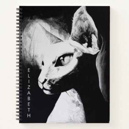 Sphinx Cat Black White Contrast Animal Portrait Notebook