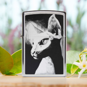 Sphinx Cat Black White Contrast Animal Portrait Zippo Lighter