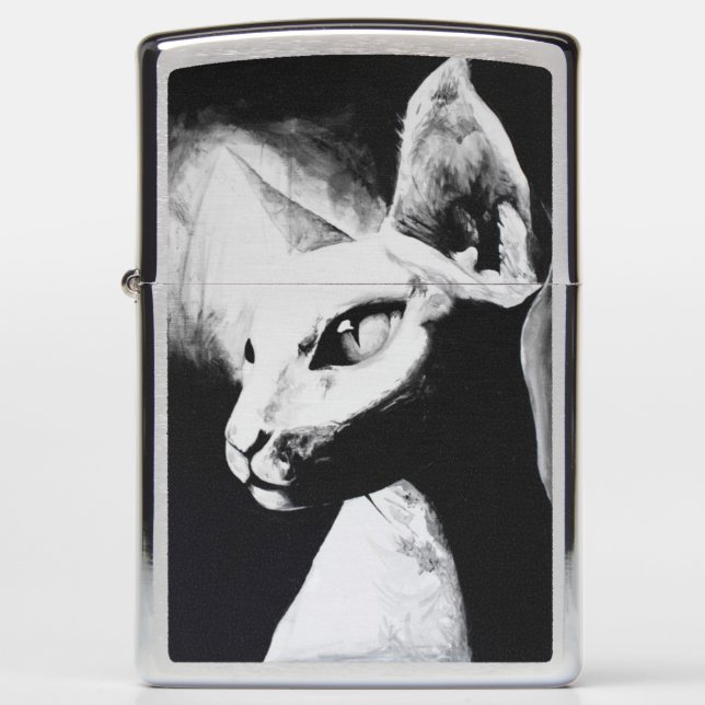 Sphinx Cat Black White Contrast Animal Portrait Zippo Lighter (Front)