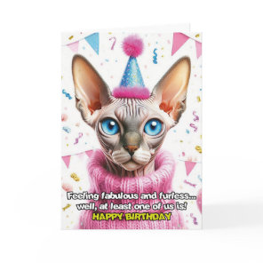 Sphinx Cat in Knitted Jumper Birthday Card