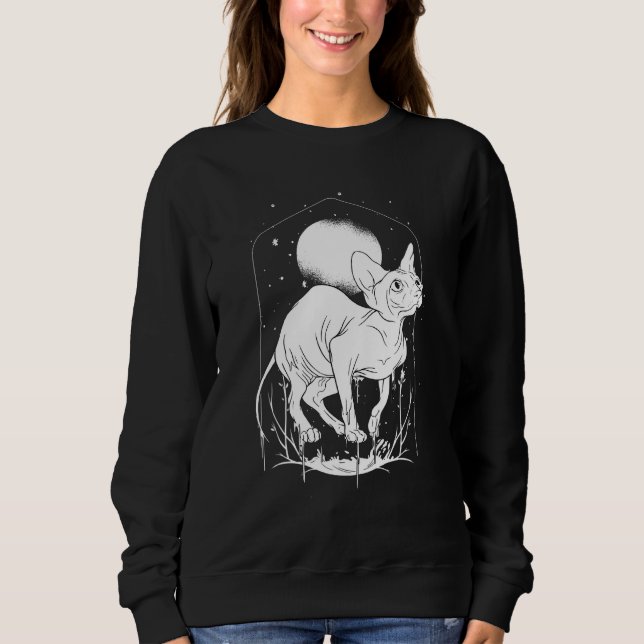 Sphinx Cat Moon Gothic Aesthetic Core Tattoos Nigh Sweatshirt (Front)