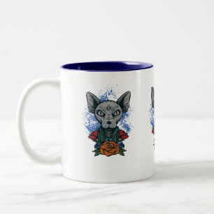 Sphinx cat with flowers-coffee mug. Two-Tone coffee mug