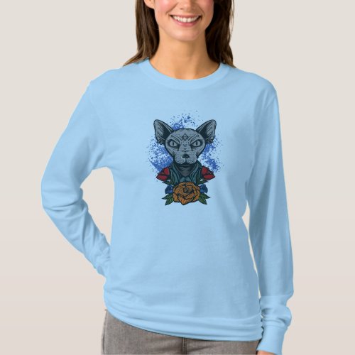 Sphinx cat with flowers_graphic_design T_Shirt T_Shirt