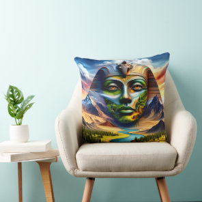 Sphinx Face on a Landscape Throw Pillow